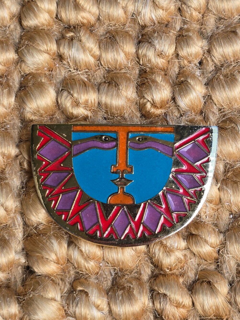 Vintage Laurel Burch Signed SUNFACE Cloisonne Enamel Brooch Pin Multi-Color
